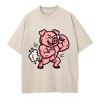 Strong Pig - Vintage T-shirt - Off White