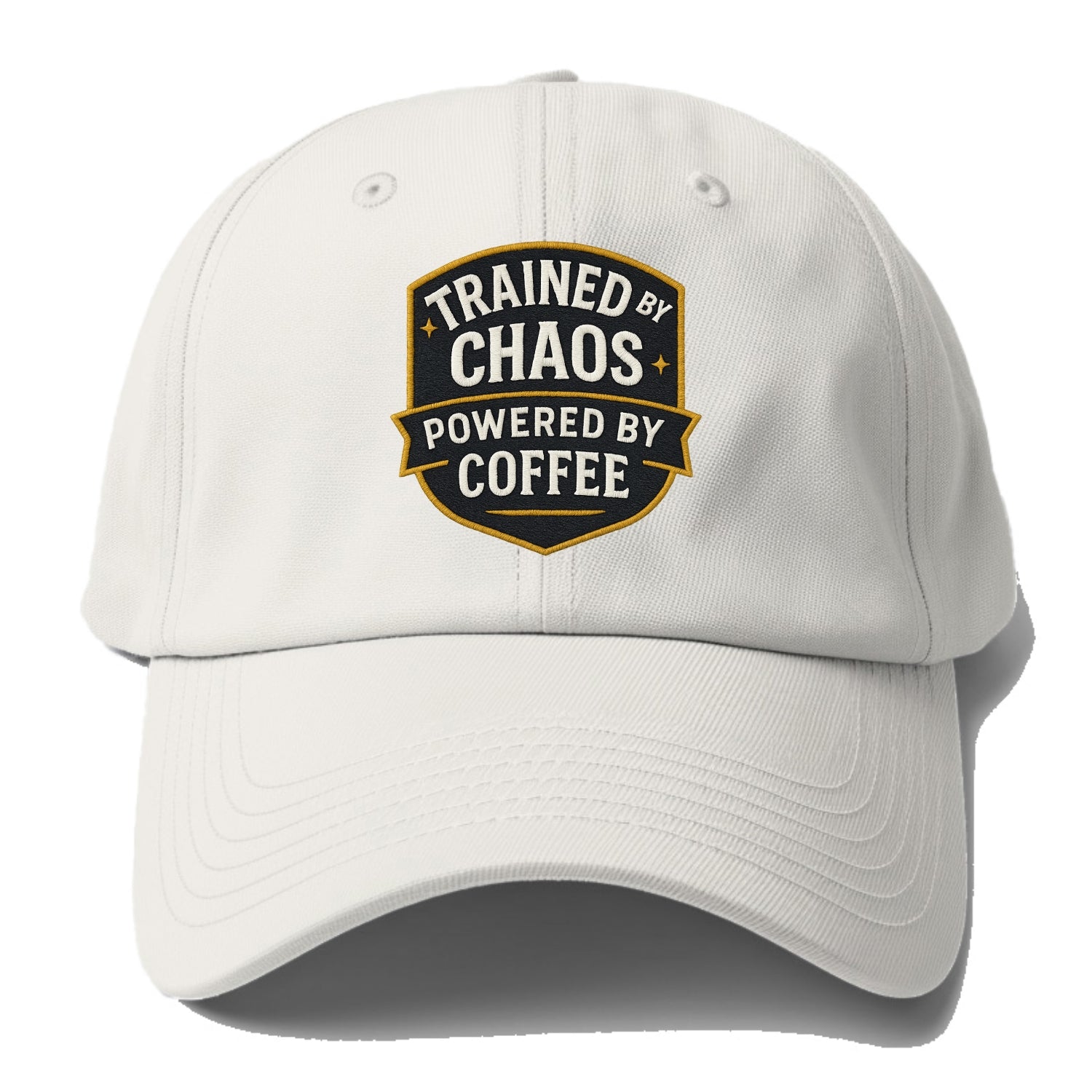 Trained by chaos, powered by coffee - Baseball Cap For Big Heads - Off White