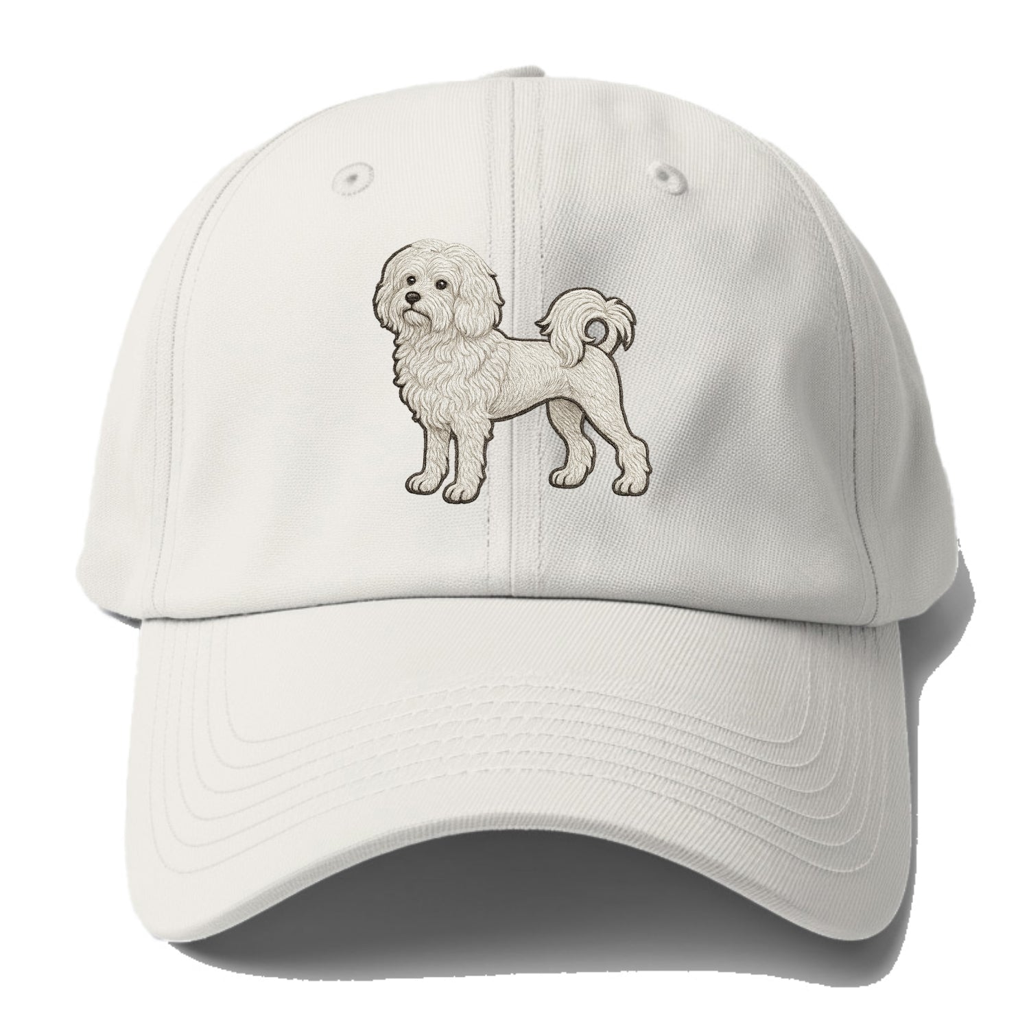 Löwchen - Little Lion Dog white embroidered pose - Baseball Cap - Off White