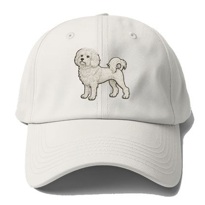 Löwchen - Little Lion Dog white embroidered pose - Baseball Cap - Off White