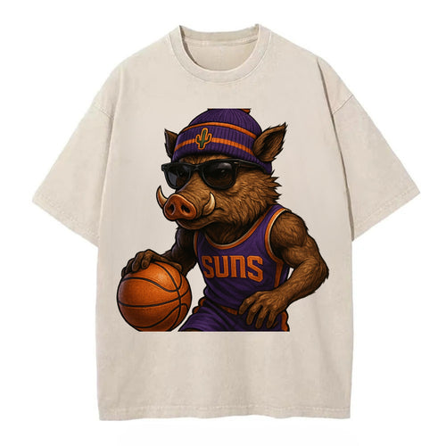 Phoenix Javelina wearing Suns beanie with cactus patch and wayfarer sunglasses - Vintage T-shirt