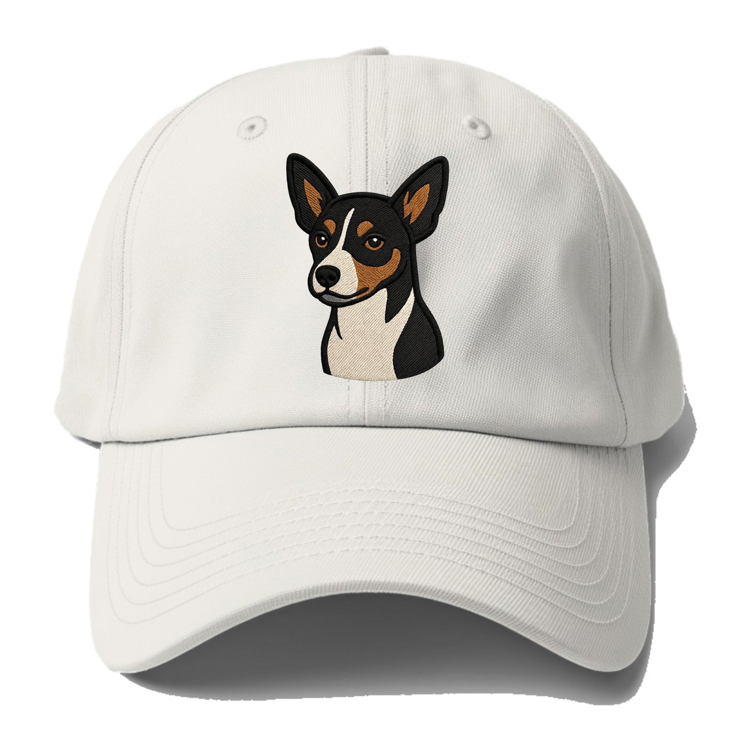 Rat Terrier - Tri-color embroidered pose - Baseball Cap - Off White