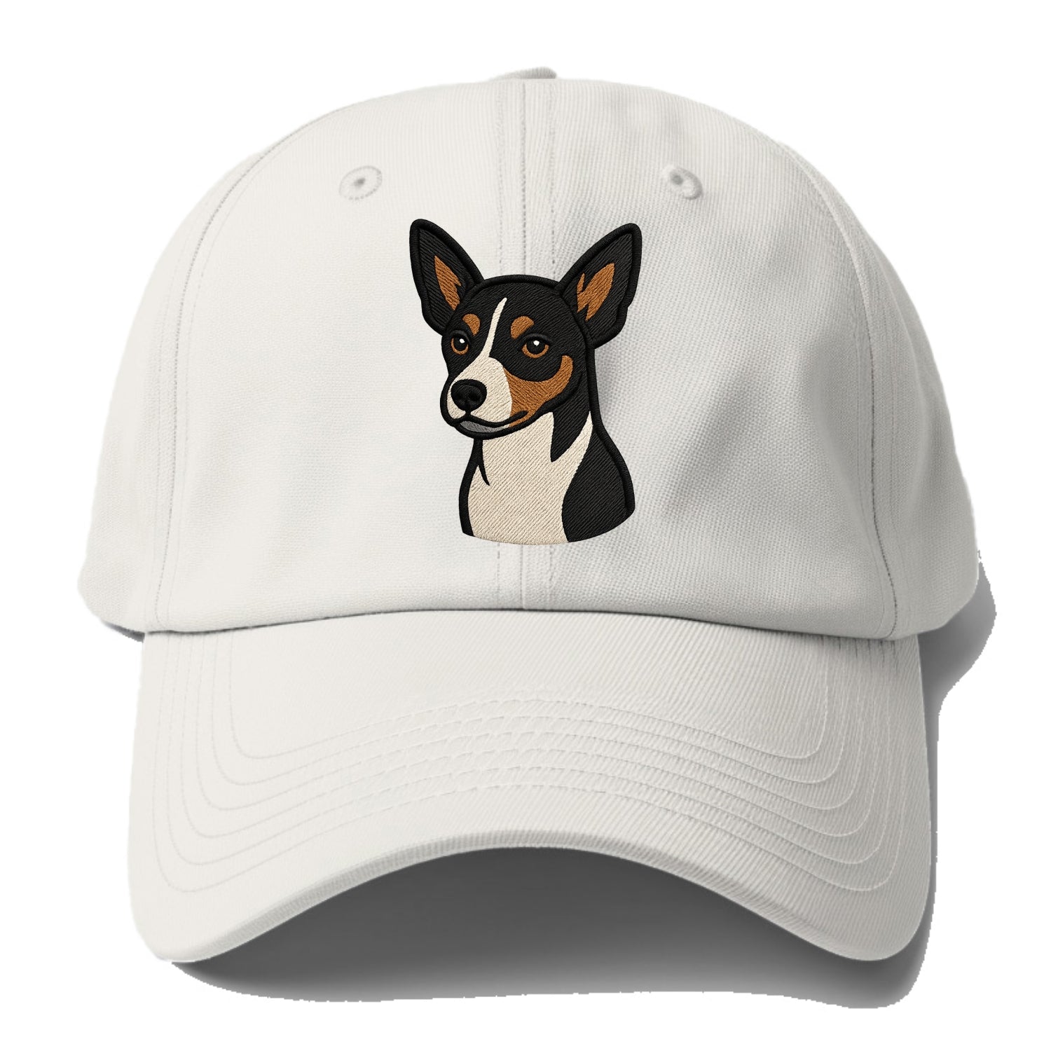 Rat Terrier - Tri-color embroidered pose - Baseball Cap - Off White