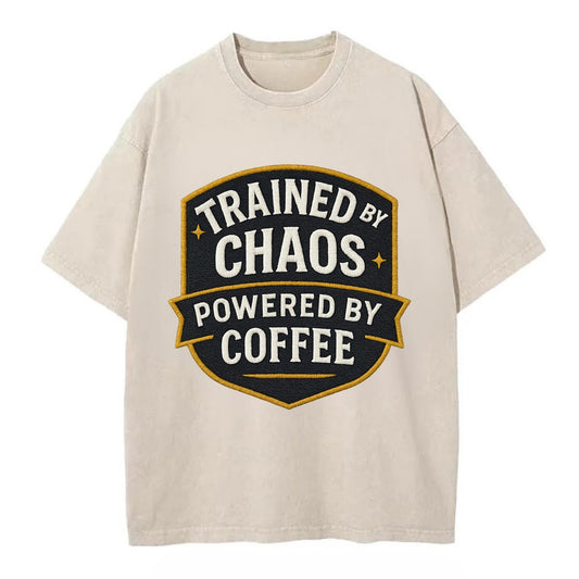 Trained by chaos, powered by coffee - Vintage T-shirt - Off White