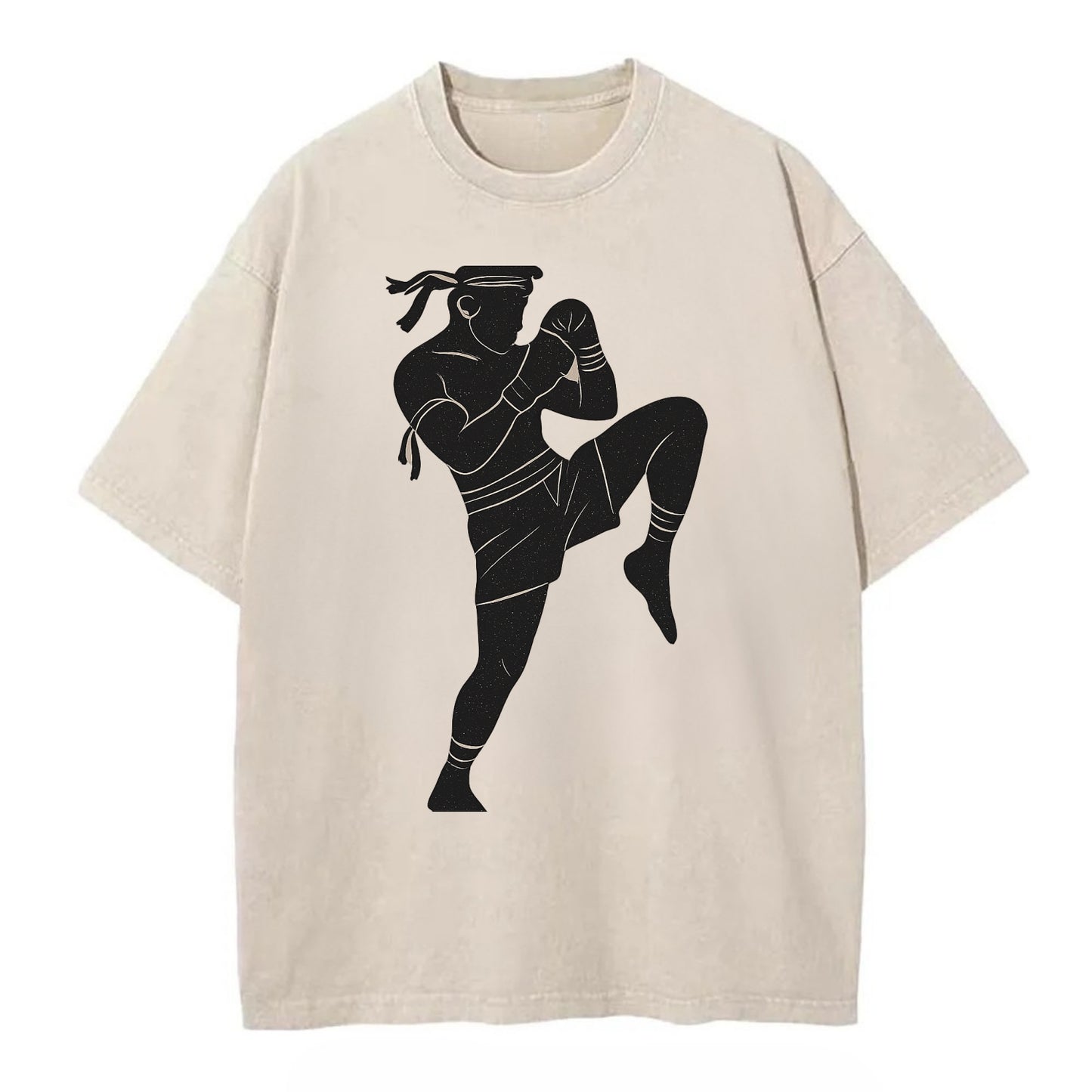 Muay Thai fighter with knee strike - Vintage T-shirt - Off White