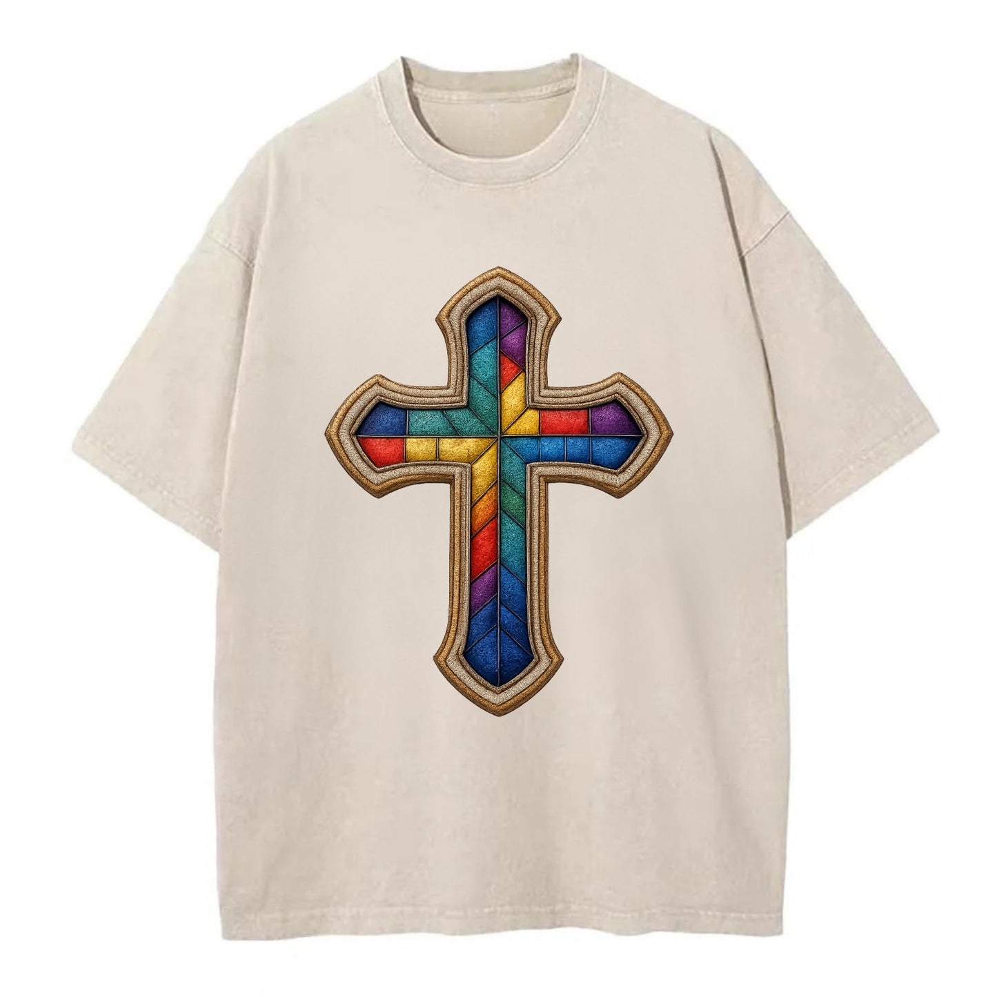 Stained Glass Cross  - Vintage T-shirt - Off White