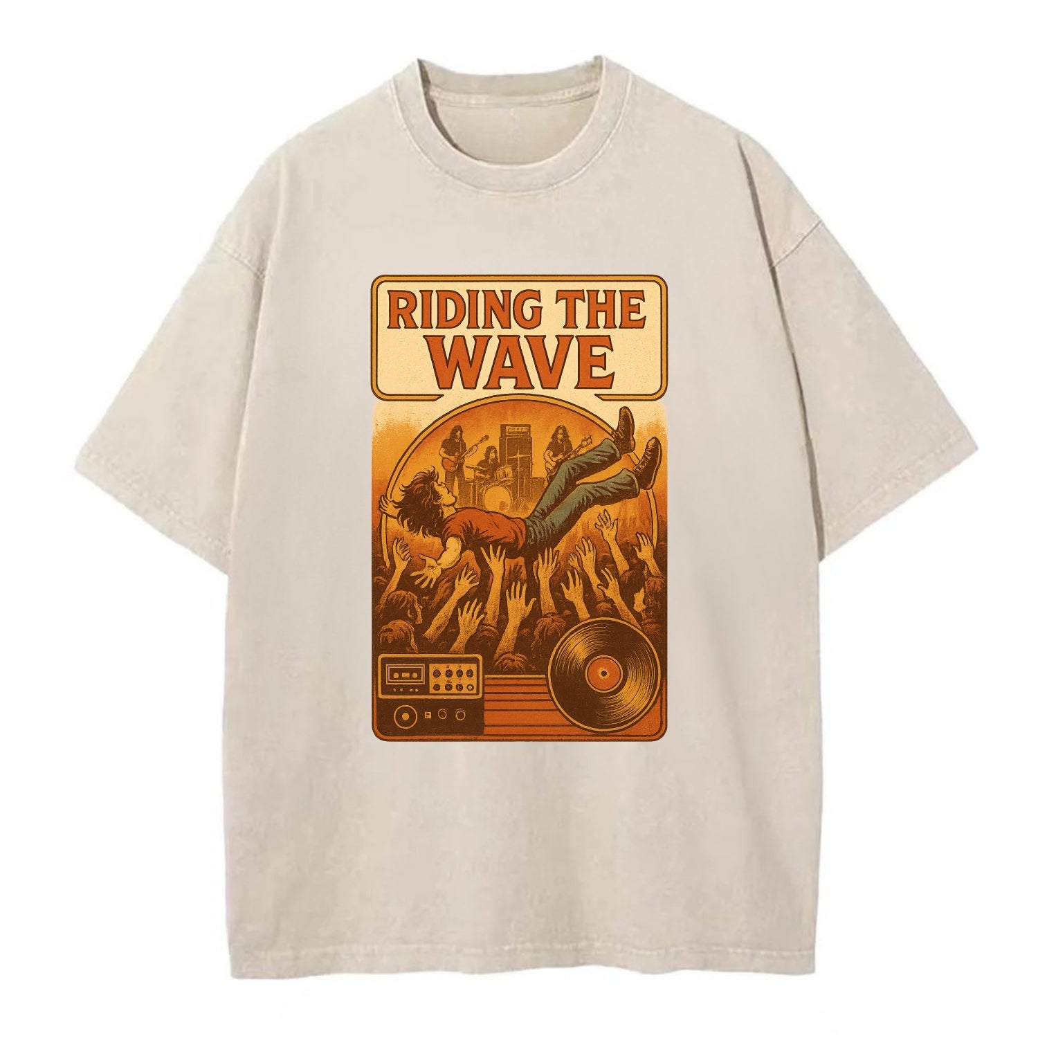 Crowd surfing at packed concert - "Riding the Wave" - concert energy - Vintage T-shirt - Off White
