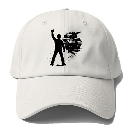 Single figure standing against tank - courage and resistance ink art - Baseball Cap For Big Heads - Off White