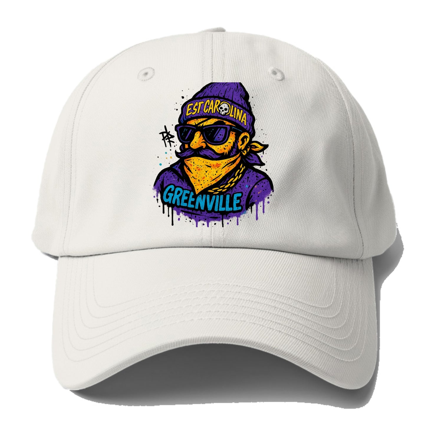 Greenville Pirate wearing East Carolina beanie with skull patch - Baseball Cap For Big Heads - Off White