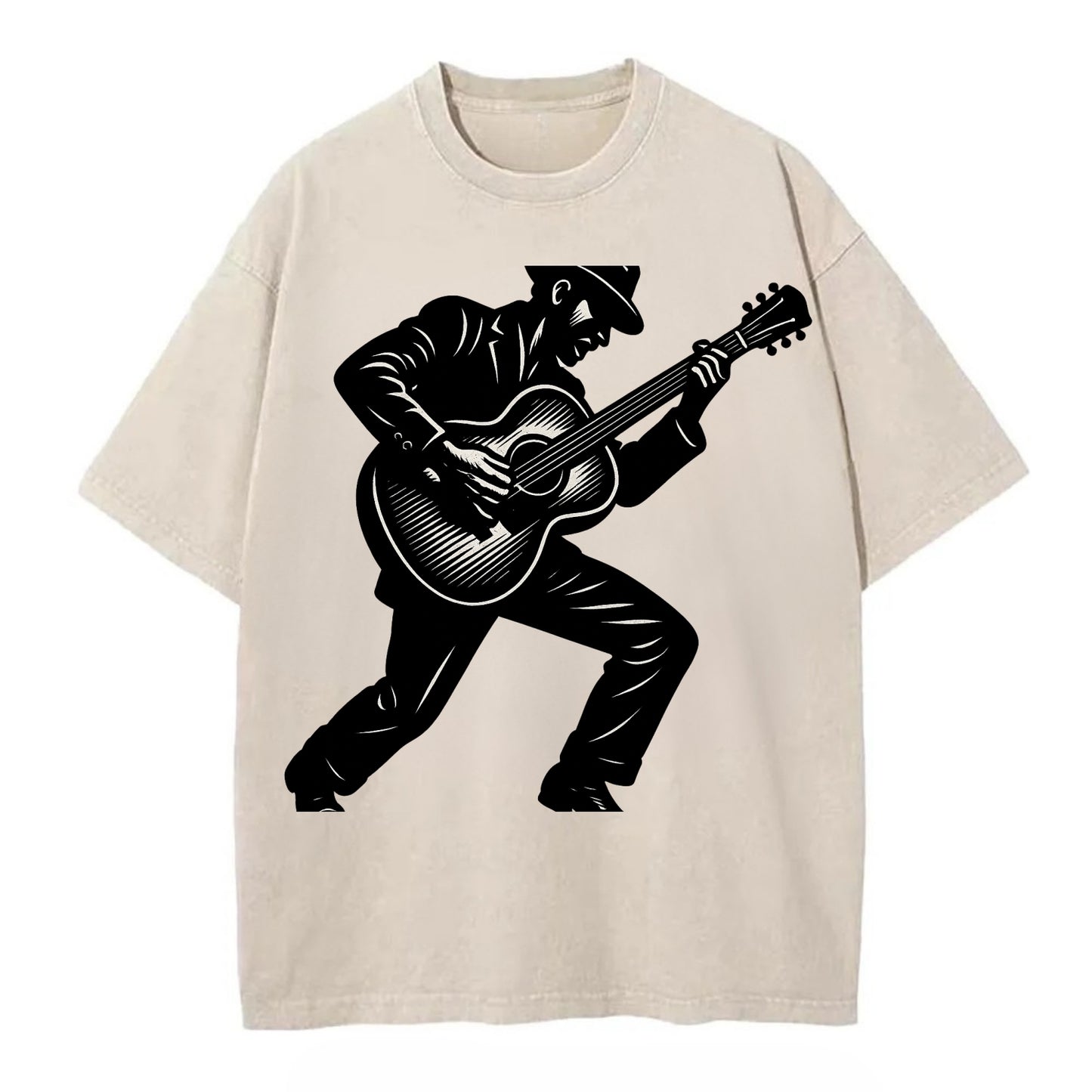Guitarist playing acoustic guitar - Vintage T-shirt - Off White