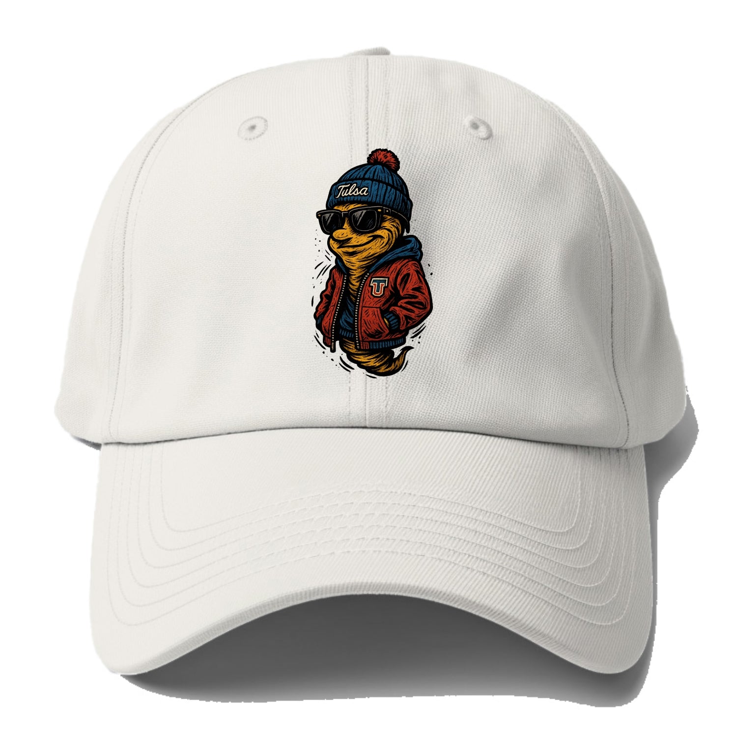 Tulsa Hurricane wearing Tulsa beanie with TU patch - Baseball Cap For Big Heads - Off White