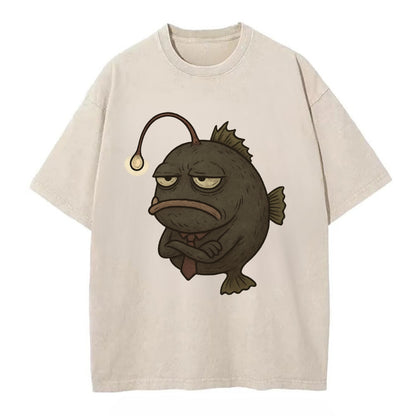 THE ANGLERFISH LURES DISAPPOINTMENT | Dark gray anglerfish with dim light - Vintage T-shirt - Off White