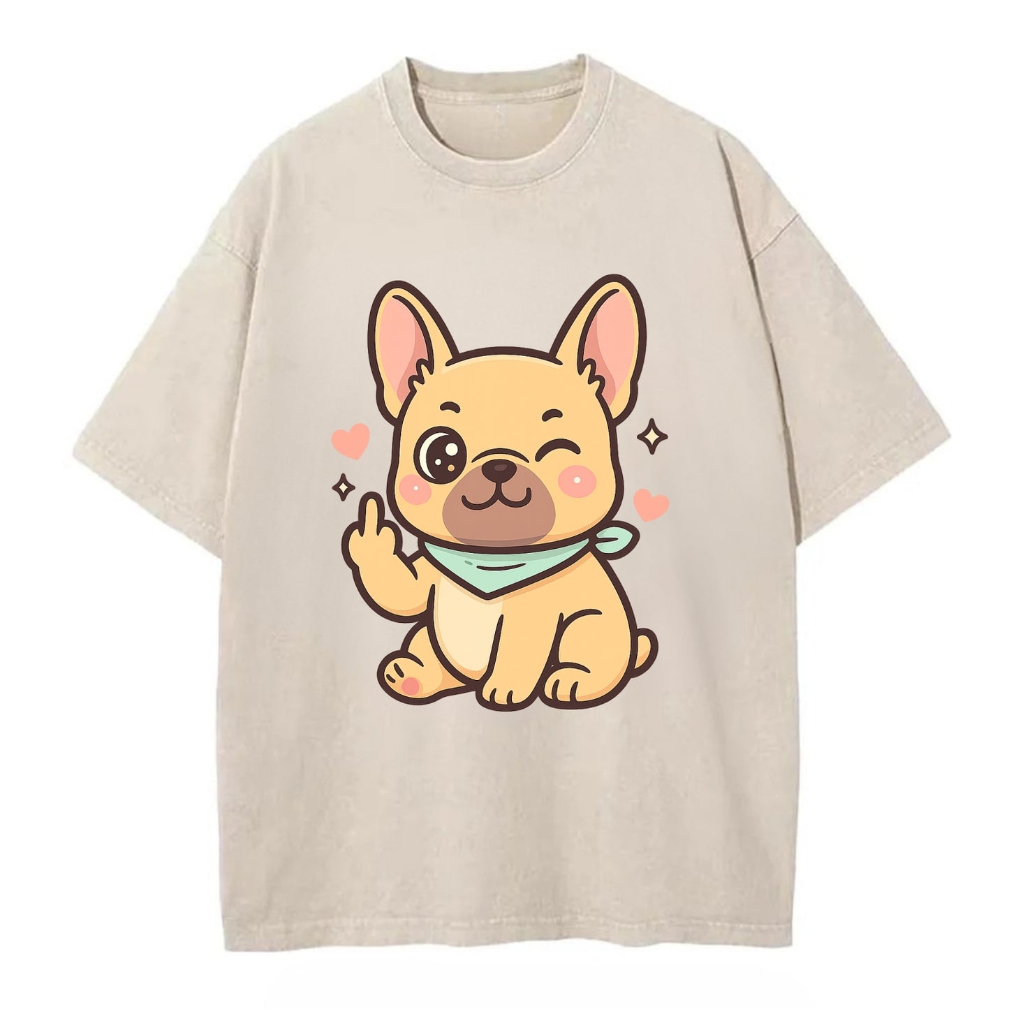 French Bulldog sitting with bat ears up, strong paw with sass - Vintage T-shirt - Off White
