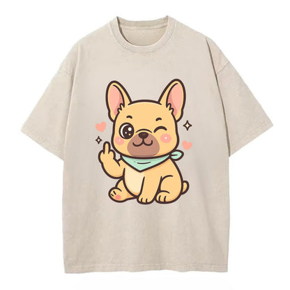 French Bulldog sitting with bat ears up, strong paw with sass - Vintage T-shirt - Off White
