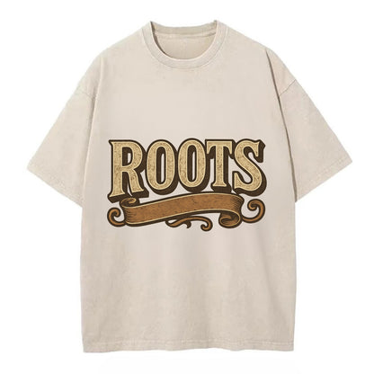 Bold typography design - "ROOTS" - where you come from, heritage - Vintage T-shirt - Off White