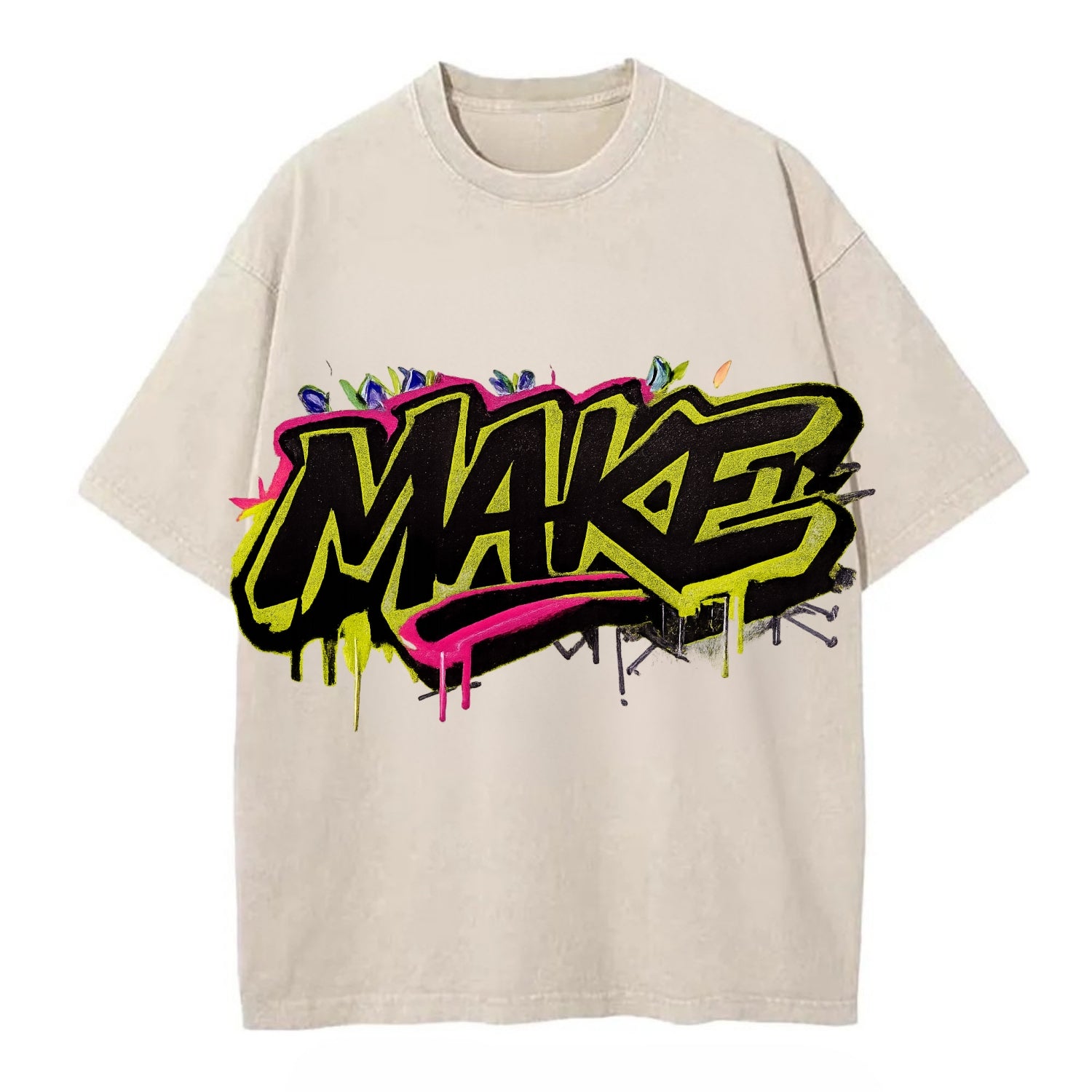 Bold typography design - "MAKE" - creating, producing, doing - Vintage T-shirt - Off White