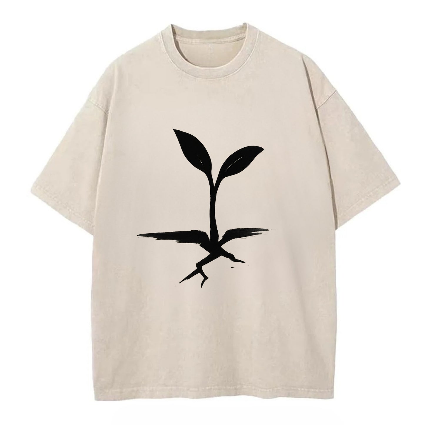 Seedling breaking through concrete - persistence ink brushstrokes - Vintage T-shirt - Off White