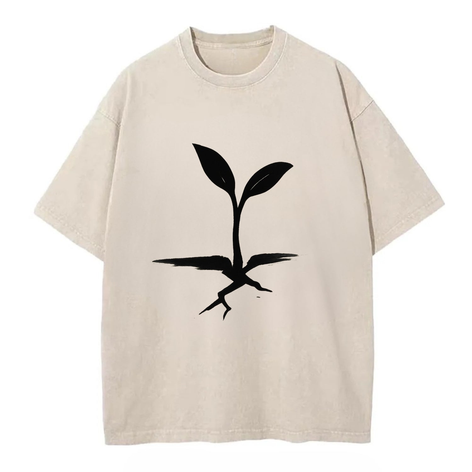 Seedling breaking through concrete - persistence ink brushstrokes - Vintage T-shirt - Off White