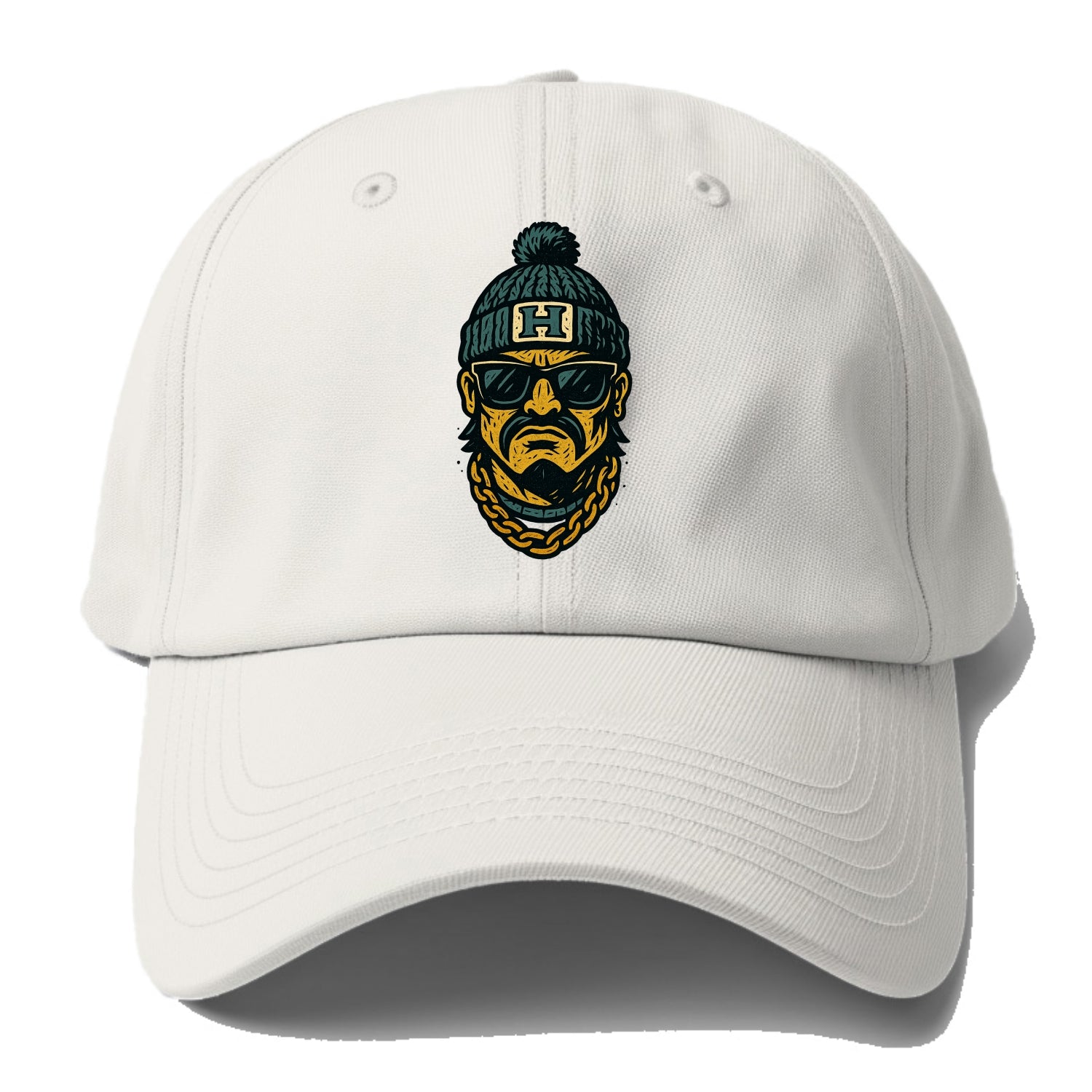 Honolulu Warrior wearing Hawaii beanie with H patch - Baseball Cap For Big Heads - Off White