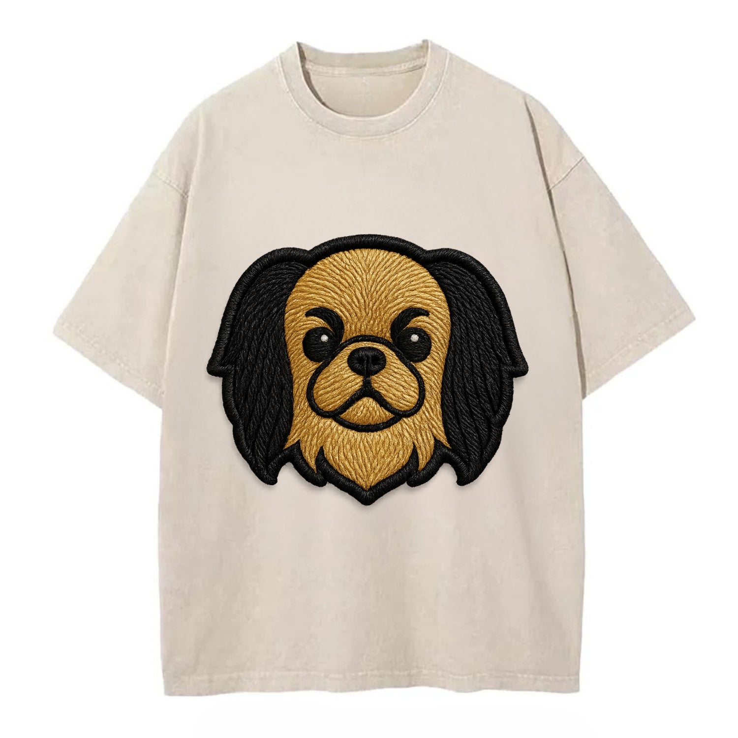 Japanese Chin - Modern flat-face logo wi - Vintage T-shirt - Off White