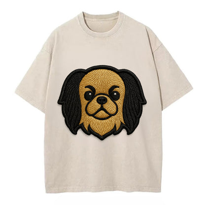 Japanese Chin - Modern flat-face logo wi - Vintage T-shirt - Off White