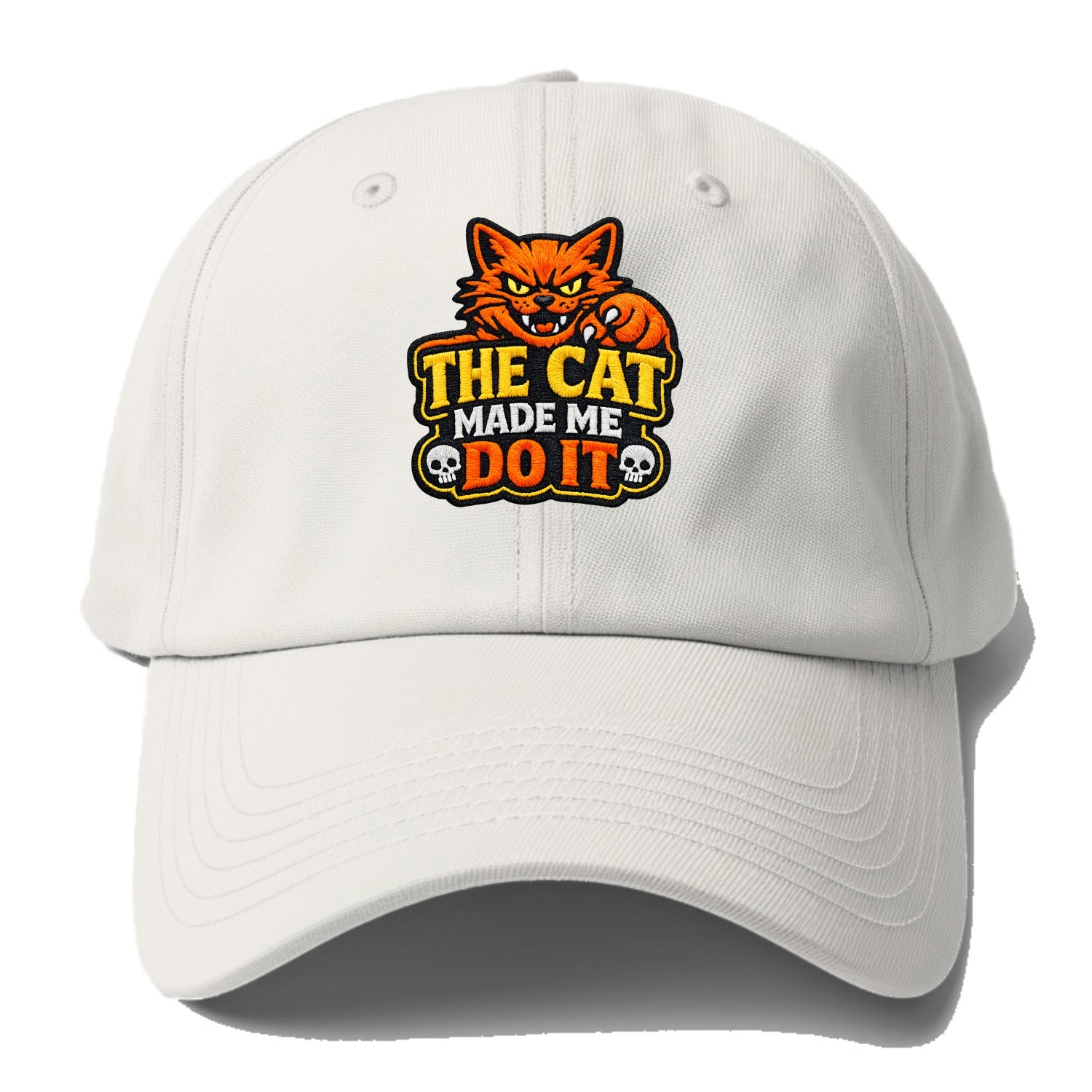 THE CAT MADE ME DO IT - mischievous cat in orange , blame the cat - Baseball Cap For Big Heads - Off White