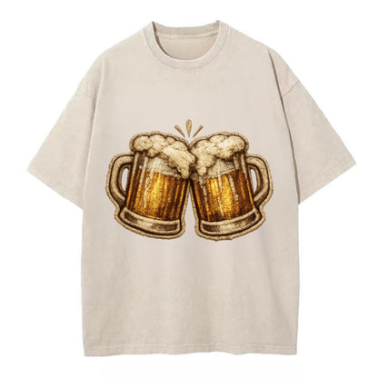 BEER MUG CHEERS - frosty beer stein in gold and amber , brewery - Vintage T-shirt - Off White