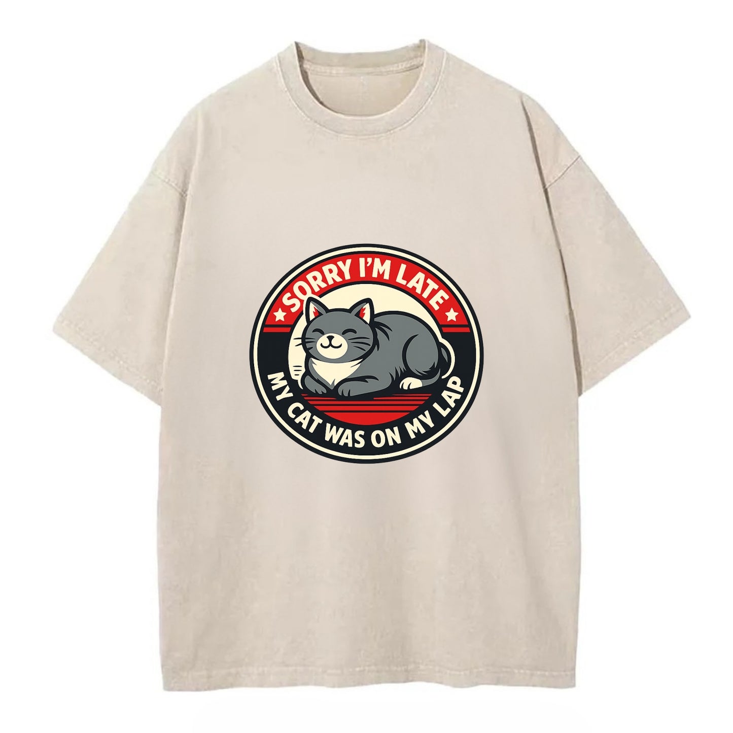 Charming Cat Loaf Excuse Emblem - Vintage T-shirt - Off White