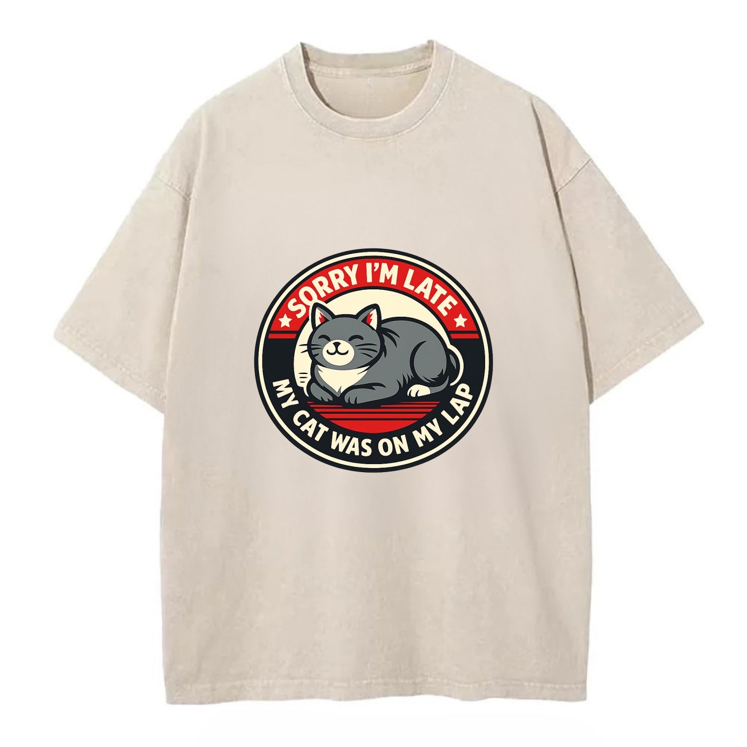 Charming Cat Loaf Excuse Emblem - Vintage T-shirt - Off White