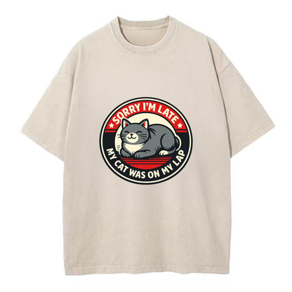 Charming Cat Loaf Excuse Emblem - Vintage T-shirt - Off White