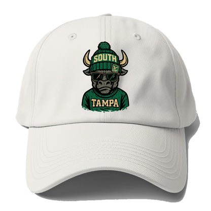 Tampa Bull wearing South Florida beanie with USF patch - Baseball Cap - Off White