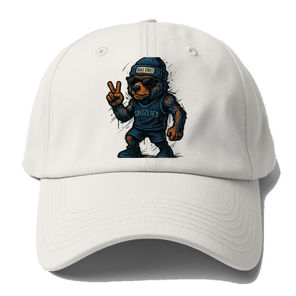 Memphis Grizzly Bear wearing Grizzlies navy and light blue beanie with Beale Street - Baseball Cap - Off White