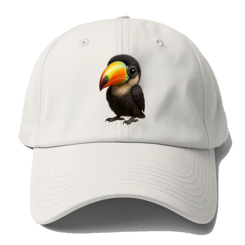Baby Toucan - oversized colorful beak, black feathers, bright eyes, - Baseball Cap For Big Heads
