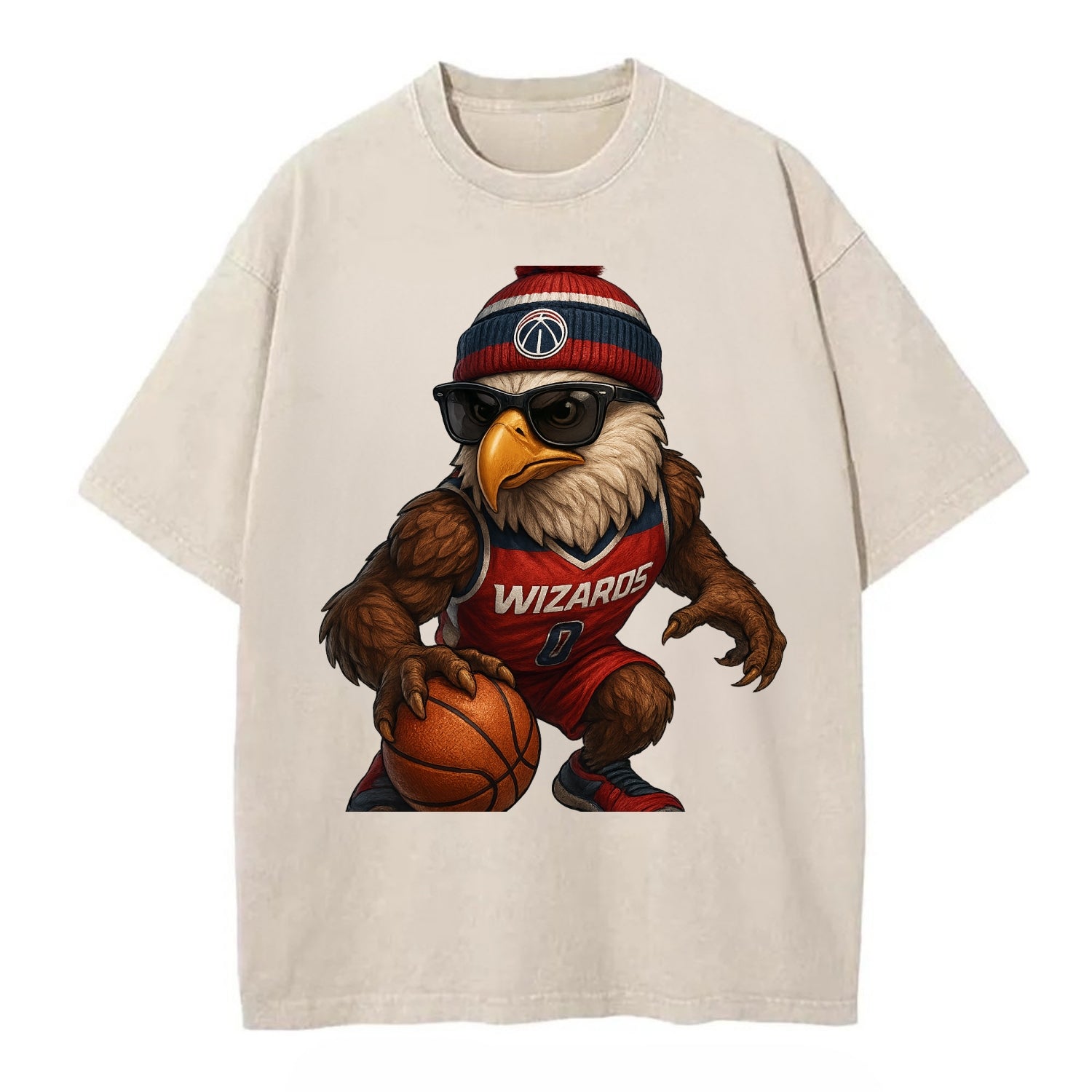 DC Eagle wearing Wizards red white and blue beanie with monument patch and - Vintage T-shirt - Off White