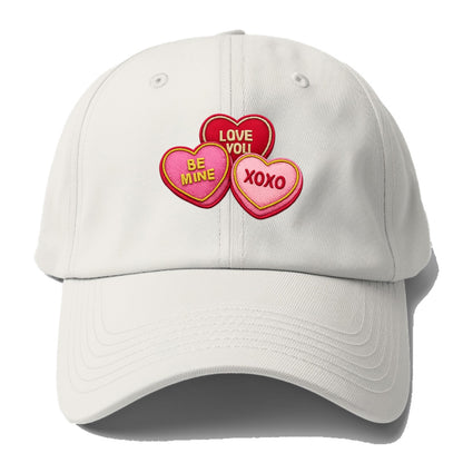 VALENTINES HEARTS - candy hearts in pink and red , love day - Baseball Cap - Off White