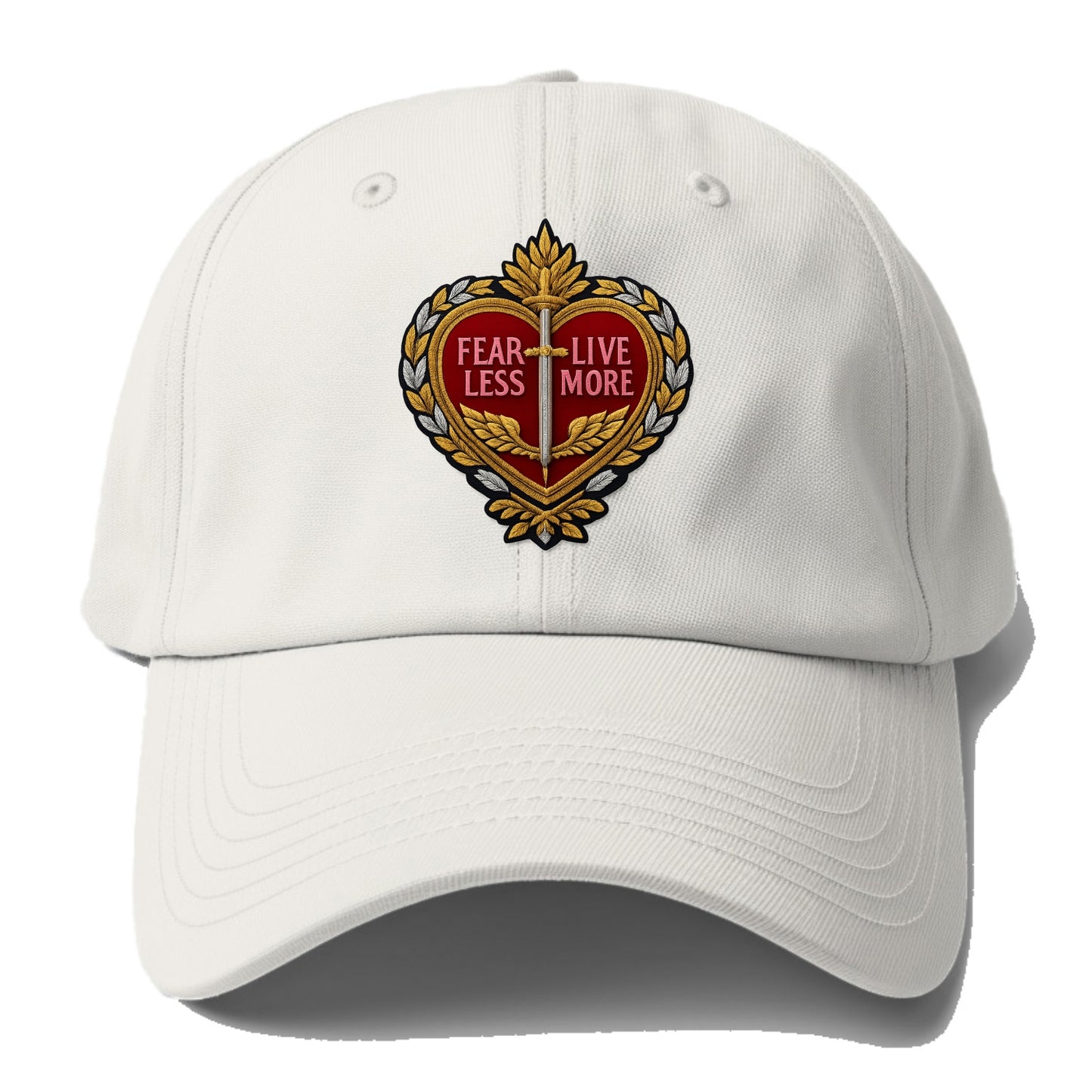 FEAR LESS LIVE MORE - heart with text in red , courage - Baseball Cap For Big Heads - Off White