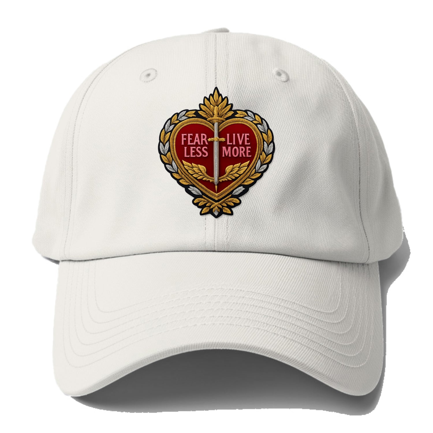 FEAR LESS LIVE MORE - heart with text in red , courage - Baseball Cap For Big Heads - Off White