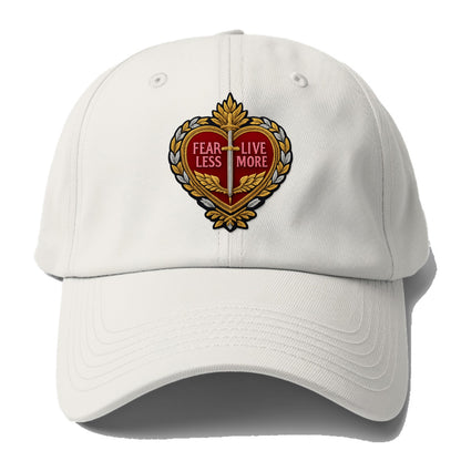FEAR LESS LIVE MORE - heart with text in red , courage - Baseball Cap For Big Heads - Off White