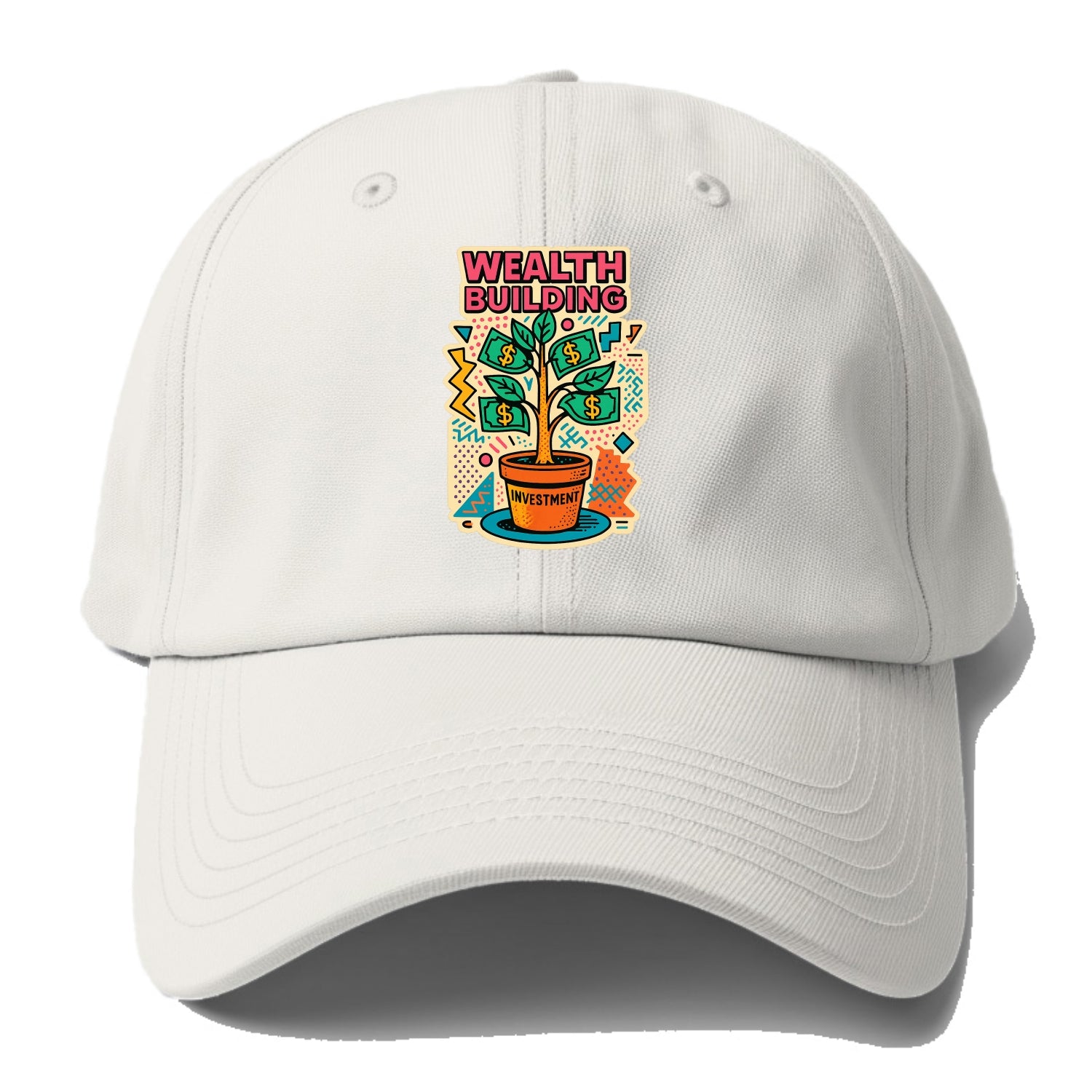 Money tree growing from investment pot - financial independence journey, wealth - Baseball Cap - Off White