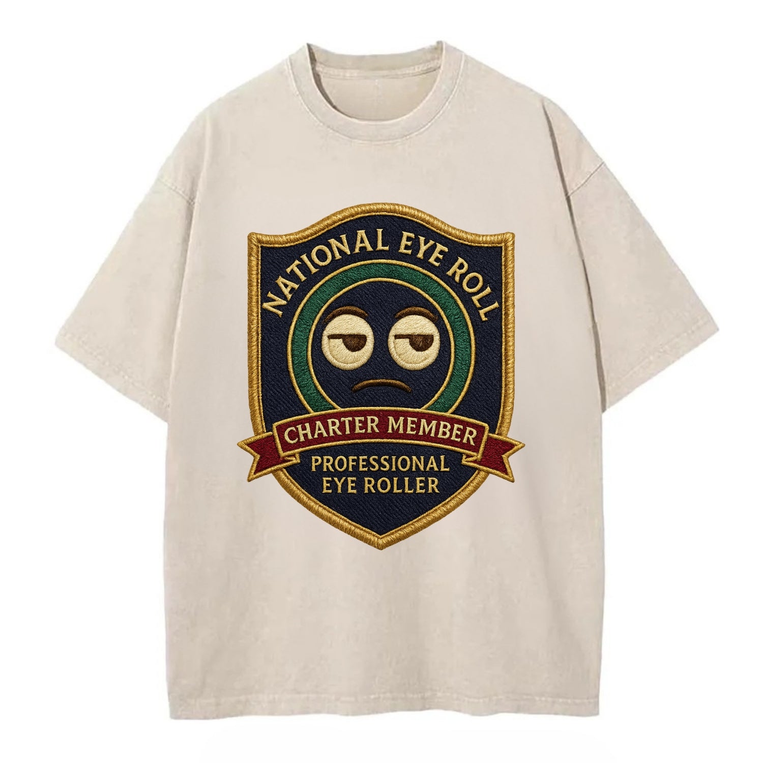 Crest with eye roll icon - "National Eye Roll Association - Charter Member" - - Vintage T-shirt - Off White