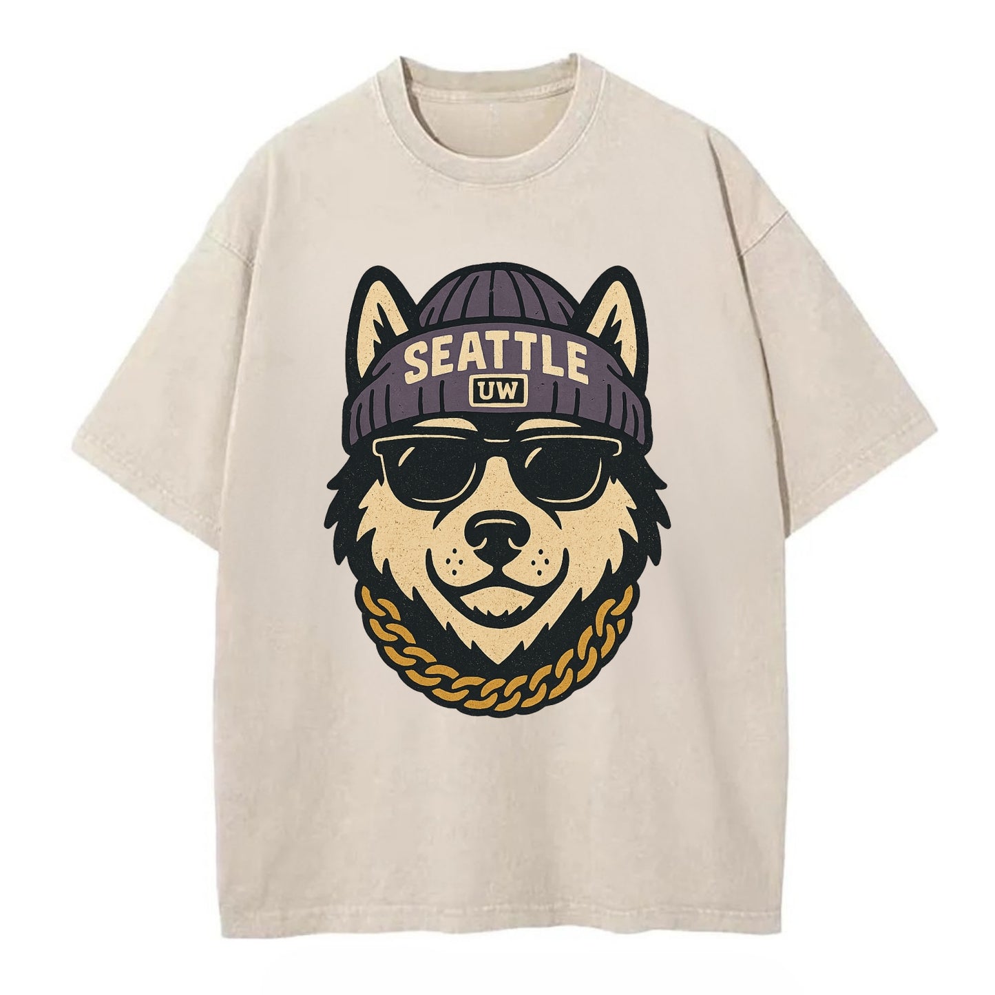 Seattle Husky - Vintage T-shirt - Off White