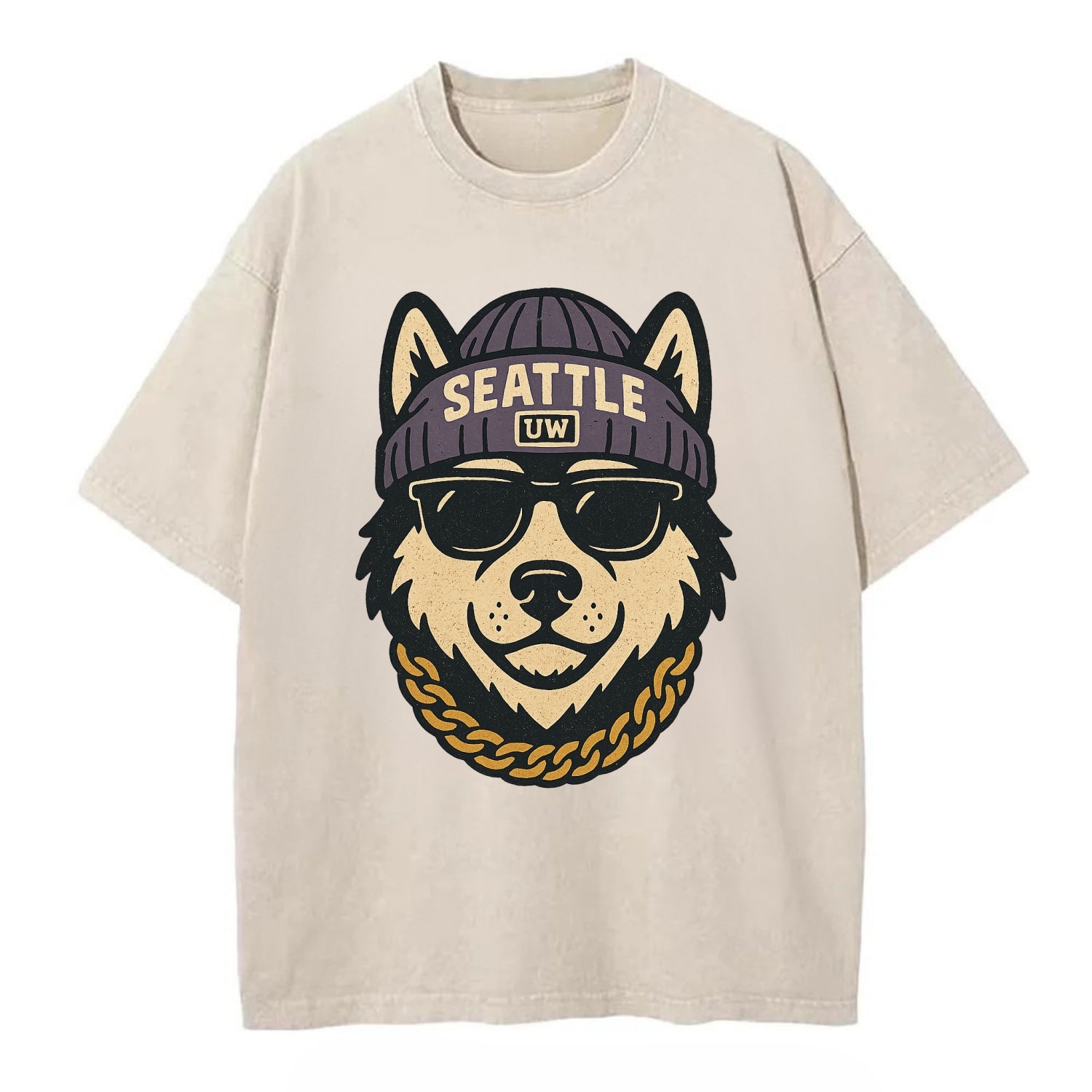 Seattle Husky - Vintage T-shirt - Off White