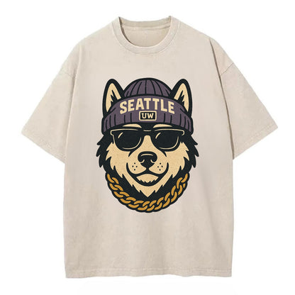 Seattle Husky - Vintage T-shirt - Off White