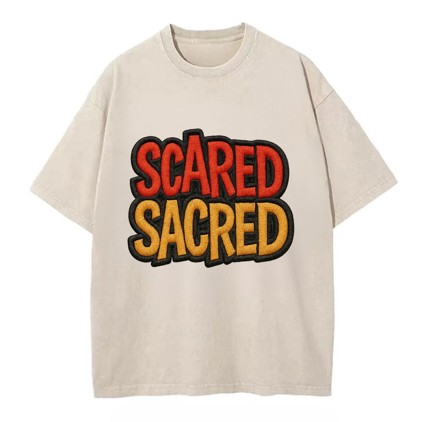 SCARED;SACRED JOURNEY Spiritual Purple Hat - Vintage T-shirt - Off White