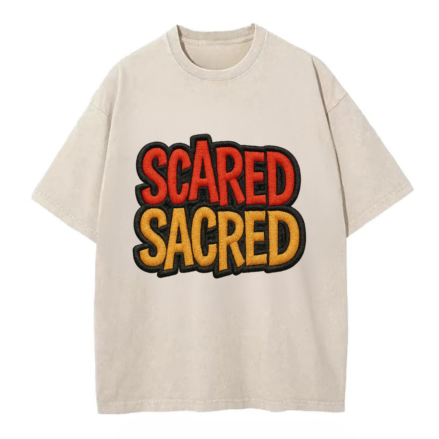 SCARED;SACRED JOURNEY Spiritual Purple Hat - Vintage T-shirt - Off White