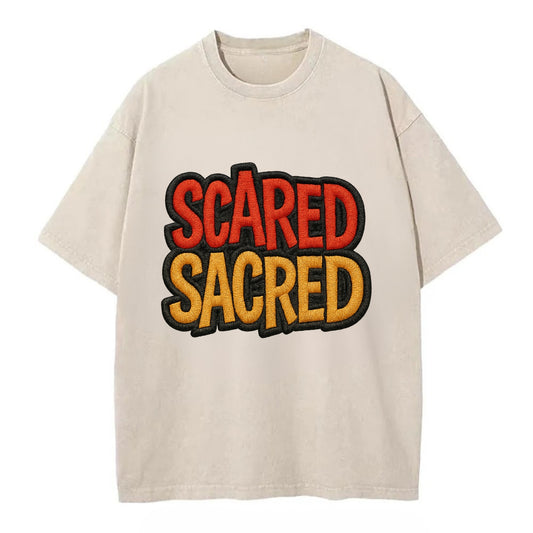 SCARED;SACRED JOURNEY Spiritual Purple Hat - Vintage T-shirt - Off White