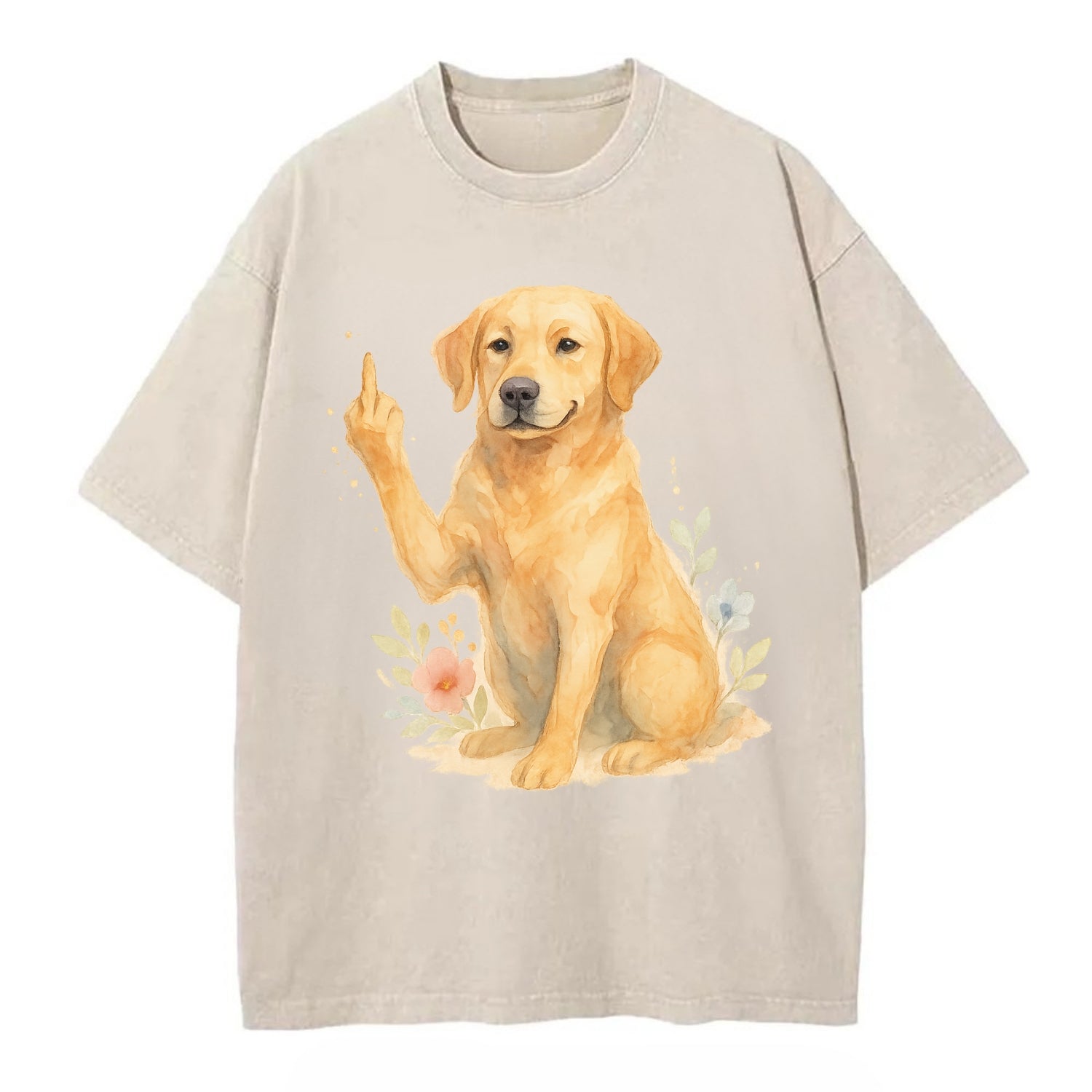 Labrador Retriever yellow sitting pretty, friendly face, strong paw up with sass - Vintage T-shirt - Off White