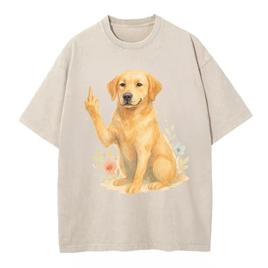Labrador Retriever yellow sitting pretty, friendly face, strong paw up with sass - Vintage T-shirt - Off White