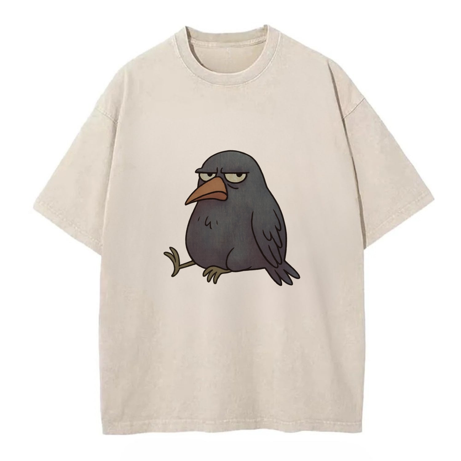 THE CROW JUDGES SILENTLY | Black crow with disapproving look - Vintage T-shirt - Off White