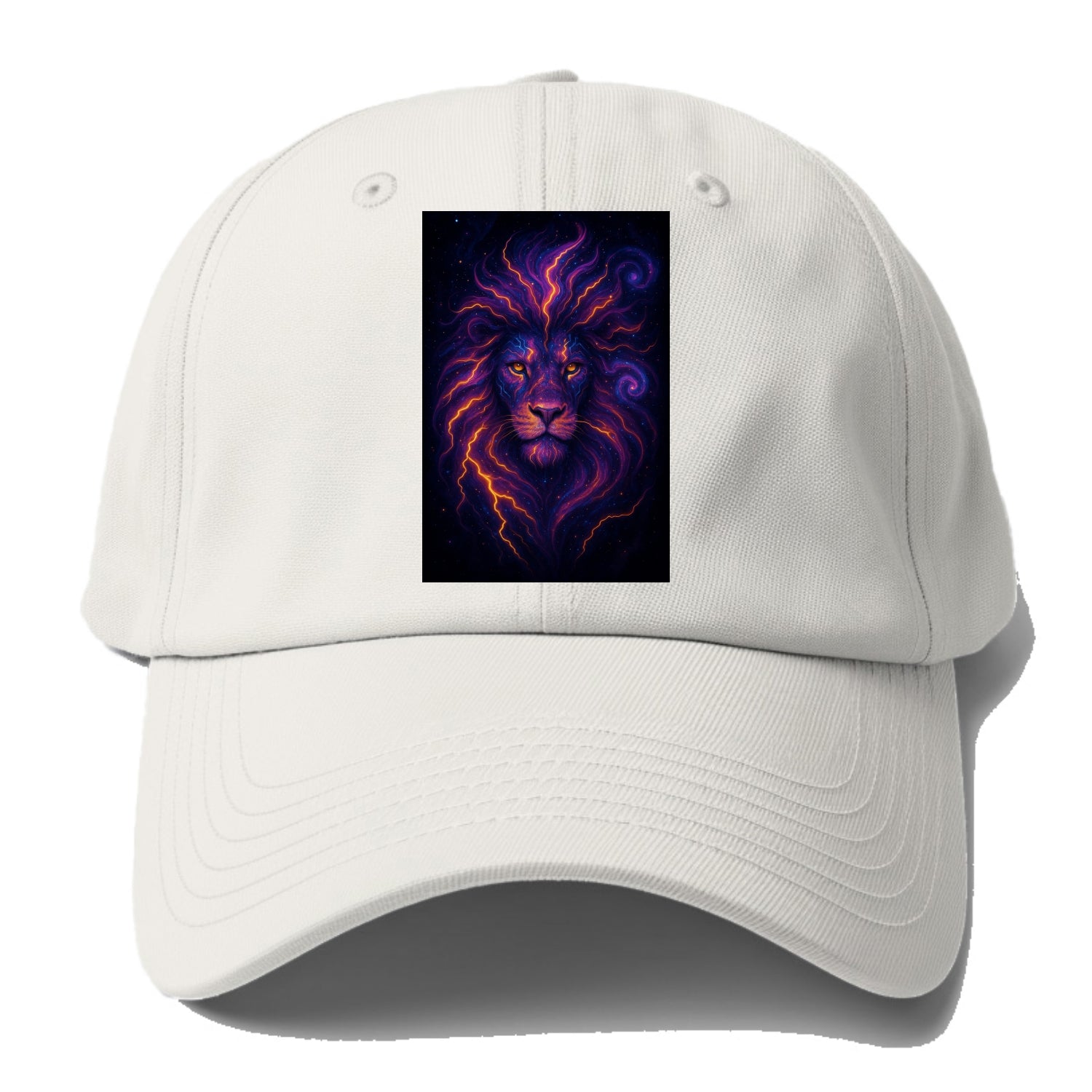Regal lion with mane made of electric currents, neon yellow and hot pink energy - Baseball Cap - Off White